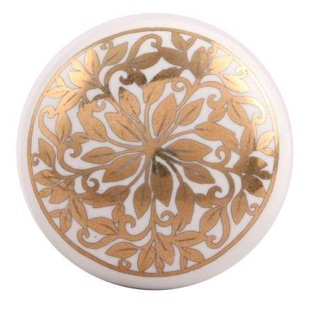 Golden Ornamental Flower Flat Ceramic Cabinet Knob
